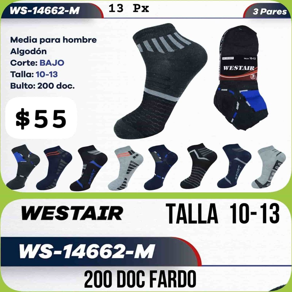 Media de algodón para hombre Westair WS-14662-M, talla 10-13