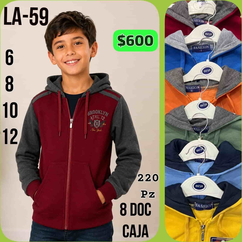 Sudadera con capucha y cierre para niño LA-59, tallas 6 a 12